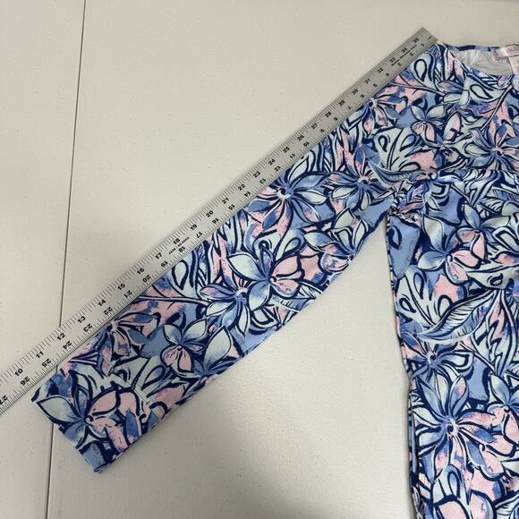 Stella Parker Womens Dress M Blue Floral Sun Jersey Knit Coastal Nautical Preppy - Picture 6 of 14